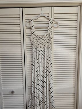 Zara White Maxi Dress with Black Polka Dots